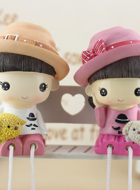 新款卡通树脂吊脚娃娃创意情侣家居饰品摆件挂墙上装饰品结婚可爱