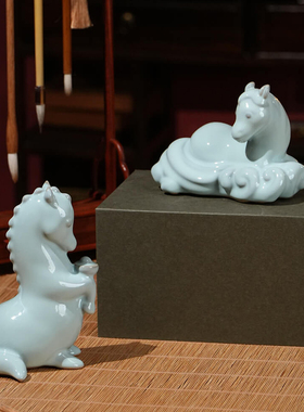 范晓妍财福双驹马年吉祥汝瓷摆件