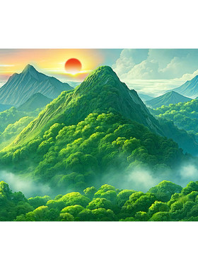 背靠青山图办公室装饰画旭日东升靠山图招财自粘壁画高山大山墙贴