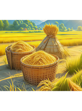 金秋五谷丰收图装饰画乡村麦田麦穗墙贴壁画餐厅饭店秋收图自粘画