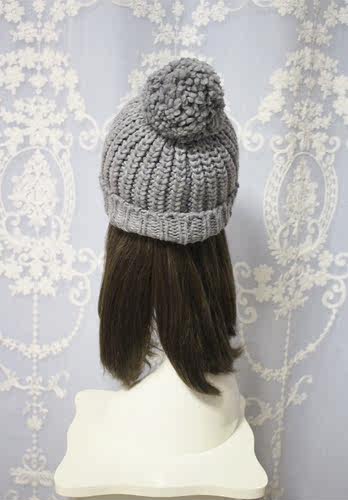 欧美简约气质百搭灰色休闲卷边毛球球毛线帽针织帽子秋冬季款男女 - 图1