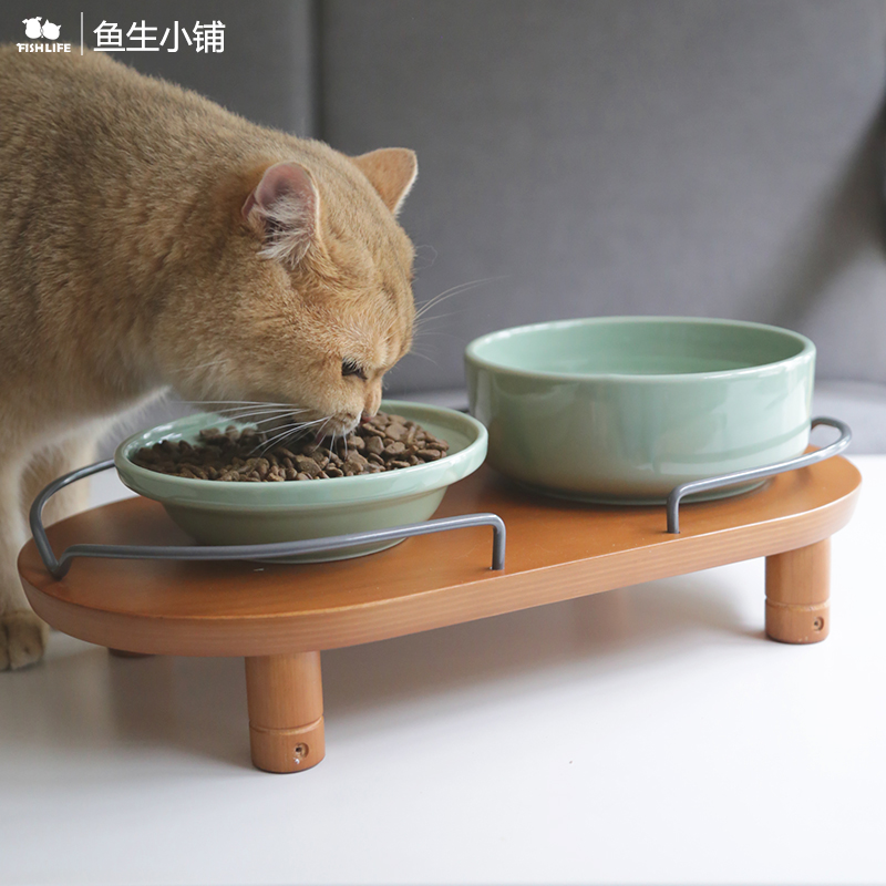 促销鱼生小铺 Richell/利其尔碗架木制宠物餐桌实木饭桌狗碗架猫-图1