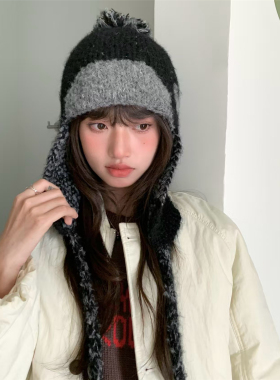 冬日温柔｜爱心球球护耳针织毛绒飞行帽子女冬显脸小辫子毛线帽潮
