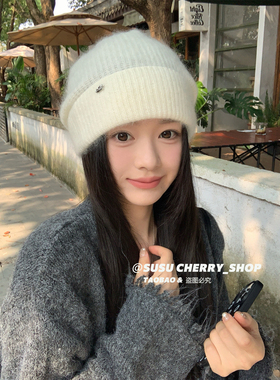 柔软~宽松大版羊毛拉绒气质堆堆帽女冬季显脸小百搭套头冷帽子潮