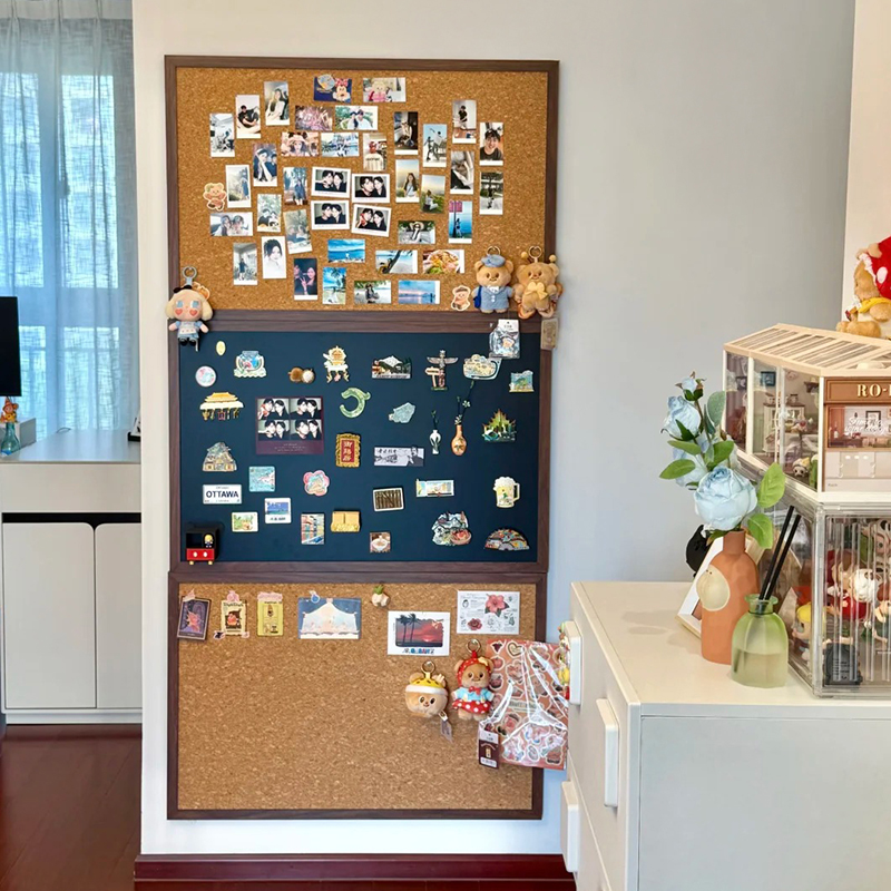 黑板软木板组合磁吸照片墙客厅创意diy背景板磁吸冰箱贴收纳卧室玄关展示板高级感装饰相片展示墙实木小尺寸 - 图1