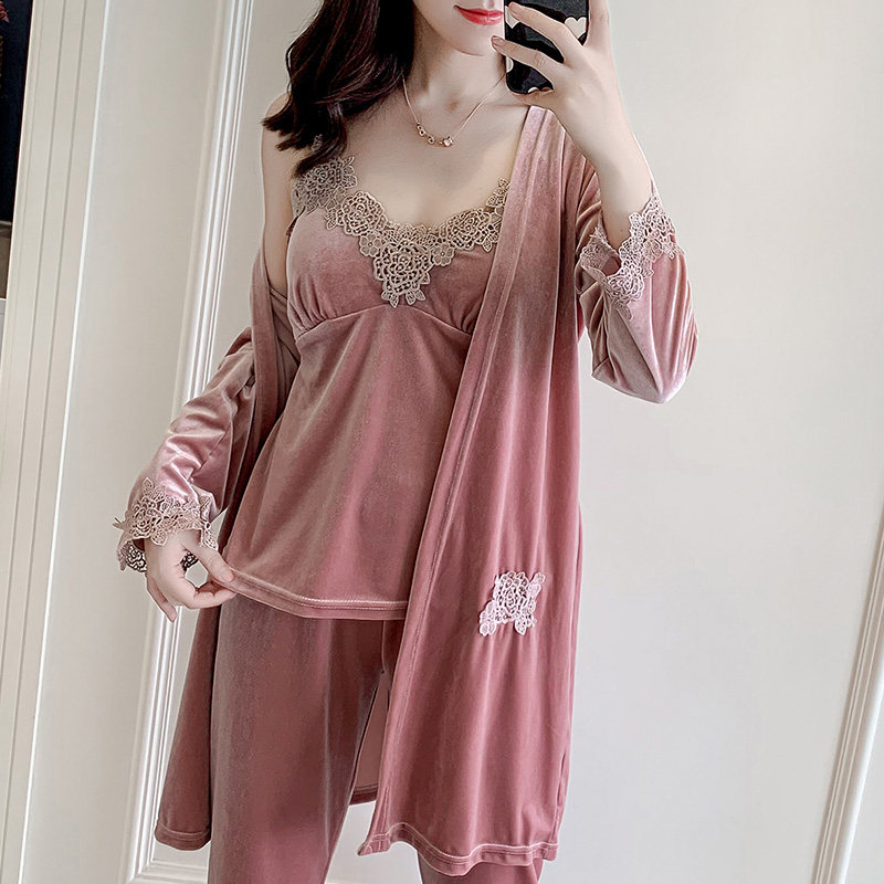 女春秋冬性感吊带睡裙四件套装带 lingsang睡衣/家居服套装