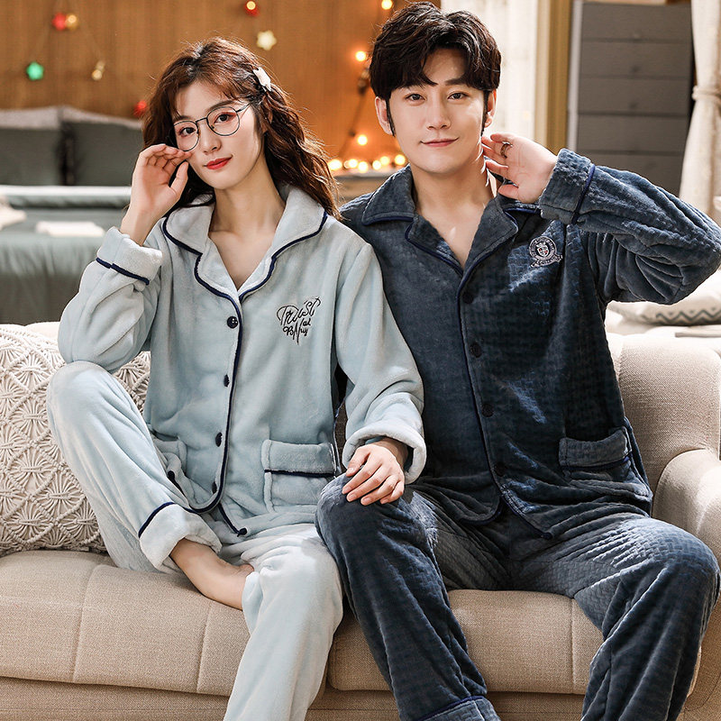 冬法兰绒情侣男士可外穿珊瑚绒睡衣 lingsang睡衣/家居服套装
