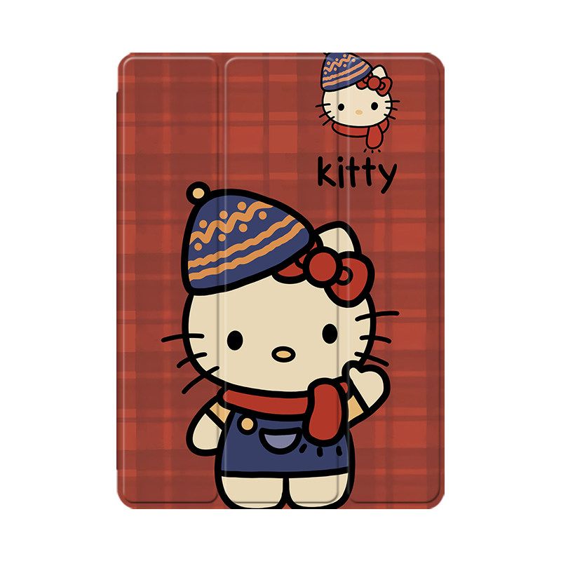 可爱格子kt猫2021/20/19新款ipad适用air4/3/2气囊保护套10.2/9.7寸平板2018笔槽pro11三折mini4/5苹果123壳6,淘宝优惠券,粉丝福利购,淘宝优惠卷