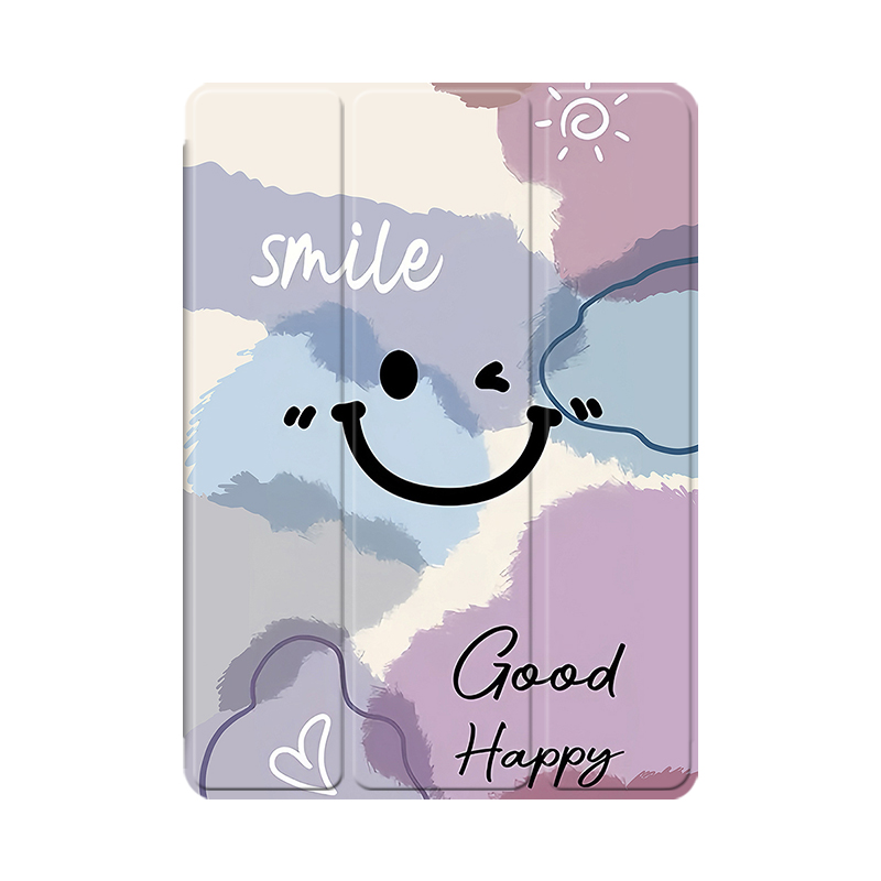 创意简约笑脸适用小米5平板壳oppo保护套vivo带笔槽air联想小新pad10.36三折m10plus气囊padpro硅胶11.5英寸 - 图2