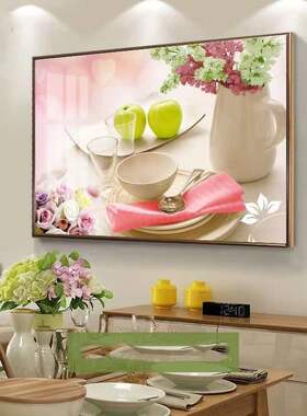 招财新款餐厅装饰画单幅现代轻奢风餐桌挂画晶瓷镶钻画客厅壁画