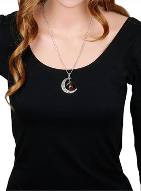 欧美热销配饰动物狮子水晶月亮项链月牙吊坠饰品