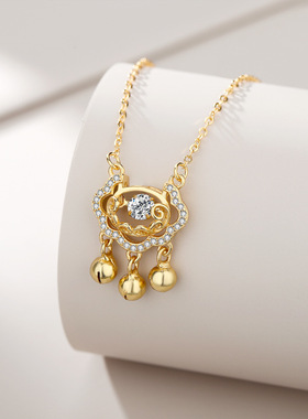 S925银灵动平安锁小锁项链女小众设计轻奢长命锁本命年送生日礼物