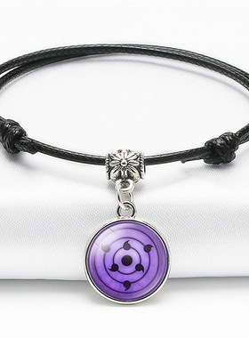 韩版简约动漫饰品 火影忍者宇智波家族三勾玉写眼轮手链黑色手绳