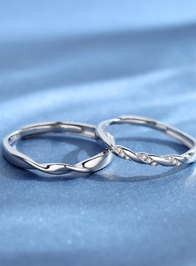 新款s925银莫比乌斯情侣戒指一对简约镶钻男女开口对戒情人节