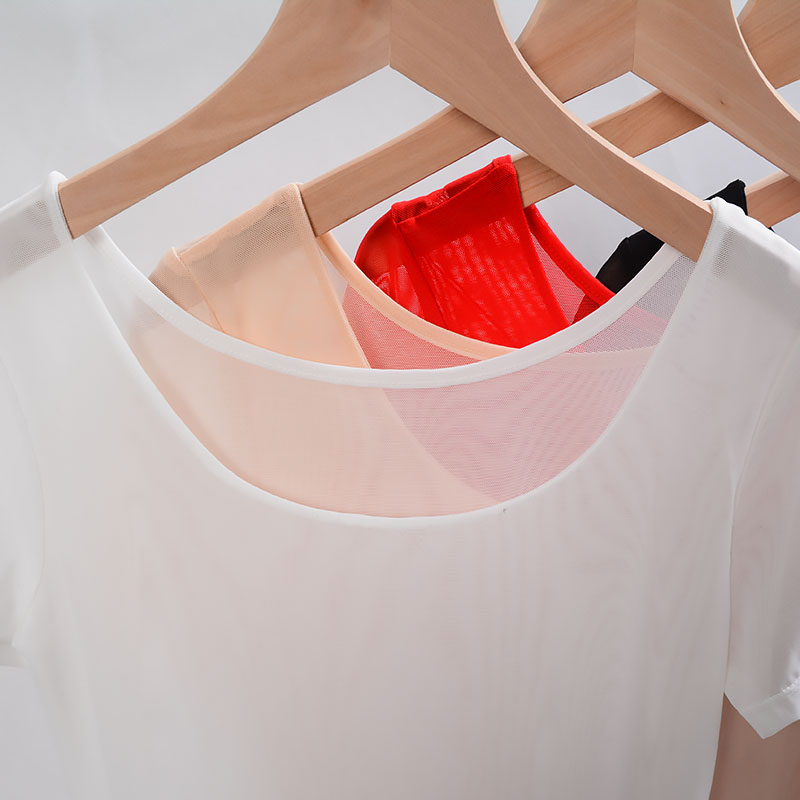 白色网纱t恤女短袖夏季2023新款冰丝低领内搭打底衫半袖薄款上衣 - 图2