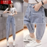 Тонкие джинсы, штаны, оверсайз, высокая талия, свободный прямой крой, стройный силуэт, в корейском стиле