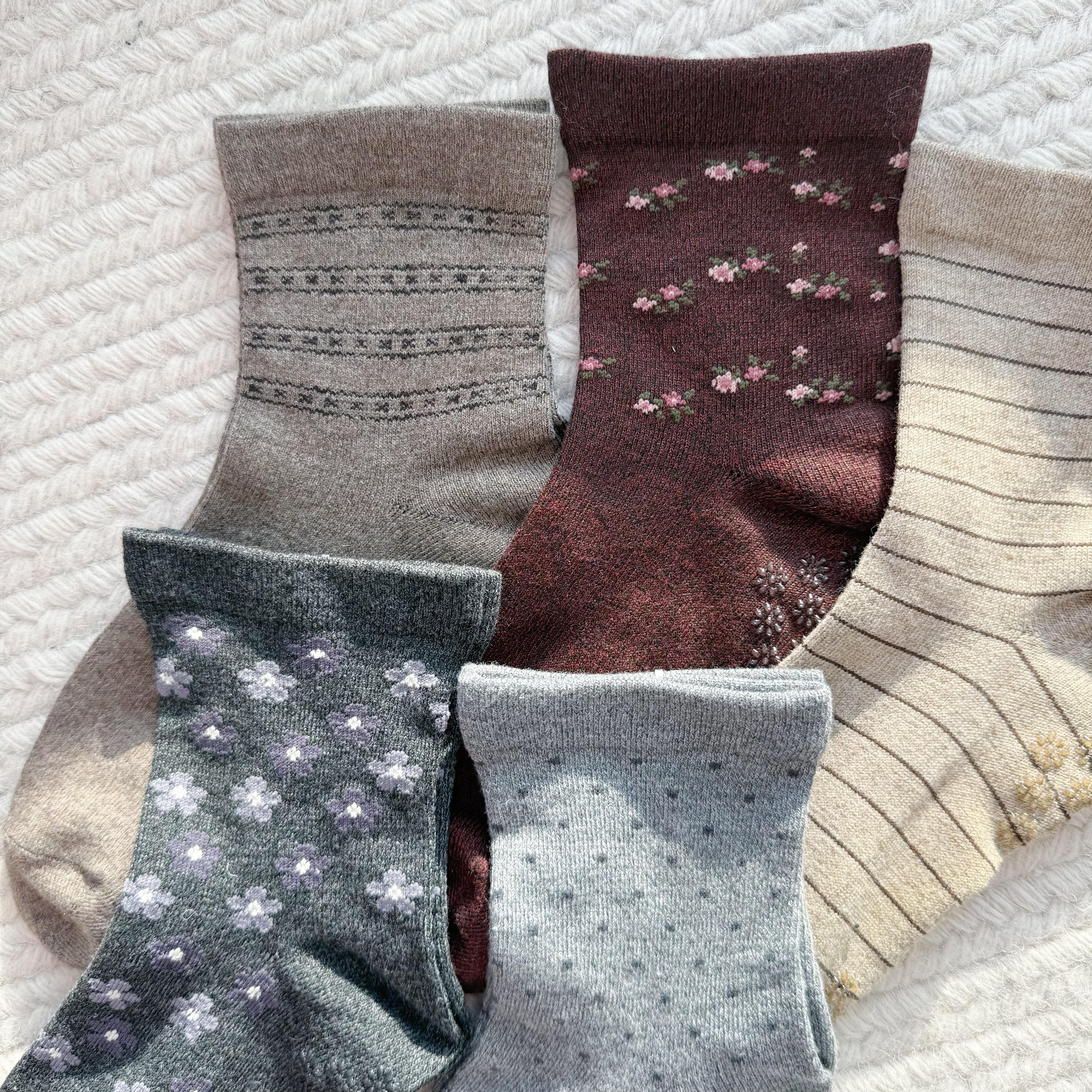 39包邮/日本某家居！低饱和纯色花朵条纹波点纯棉中筒孕妇袜,淘宝优惠券,粉丝福利购,淘宝优惠卷