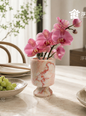 法式浪漫天然大理石花瓶烛台托盘客厅餐厅样板房复古氛围法式摆件