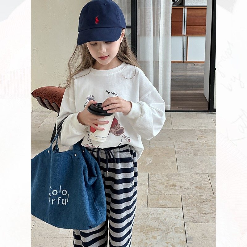 儿童裤子25春秋季新款男女童韩版宽松条纹直筒裤中大童运动裤卫裤,淘宝优惠券,粉丝福利购,淘宝优惠卷