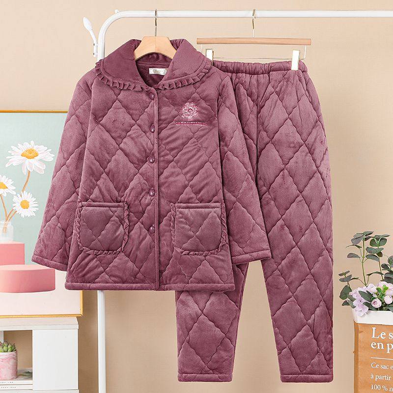 中老年人奶奶睡衣冬季女加厚加绒三层珊瑚绒夹棉保暖家居服妈妈装,淘宝优惠券,粉丝福利购,淘宝优惠卷