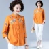 Áo sơ mi cotton và lanh của phụ nữ mùa xuân và mùa hè phong cách mới retro văn học và nghệ thuật thêu kích thước lớn lỏng lẻo phong cách dân tộc ba phần tư tay áo phụ nữ - Áo sơ mi