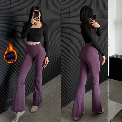 加绒提臀微喇裤高腰显瘦加厚瑜伽裤女普拉提健身长裤秋冬可外穿 - 图0
