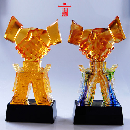 琉璃握手摆件合作共赢携手共进办公室装饰品定制开业周年庆纪念品 - 图3