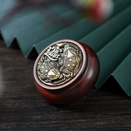 紫檀聚宝盆黄铜盘玩手把件转动解压玩具随身把玩赚钱铜钱练手陀螺 - 图0