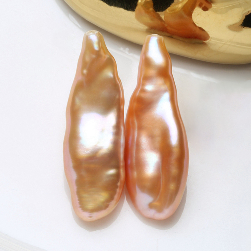 【秋叶】天然色淡水无核巴洛克珍珠炫彩牙签散珠配对定制耳坠 BMY - 图1