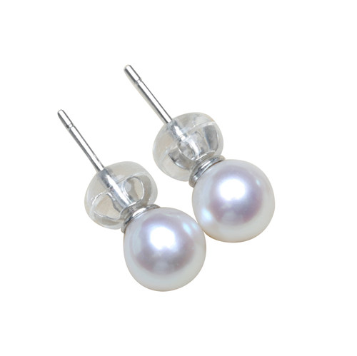 天然淡水AKOYA珍珠耳钉樱花粉小灯泡小钢珠耳钉镜面光珍珠耳钉EBA - 图3
