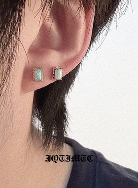 JQTIMTC《宝匣》S925纯银耳钉男女欧泊小巧简约镶嵌宝石冷淡耳饰