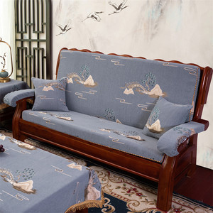 红实木沙发垫冬加厚海绵防滑坐垫带靠背联邦椅连体新中式垫可定做