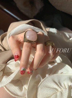 小众法式设计戒指中古时尚Vintage指环复古手工雕花高级感戒指