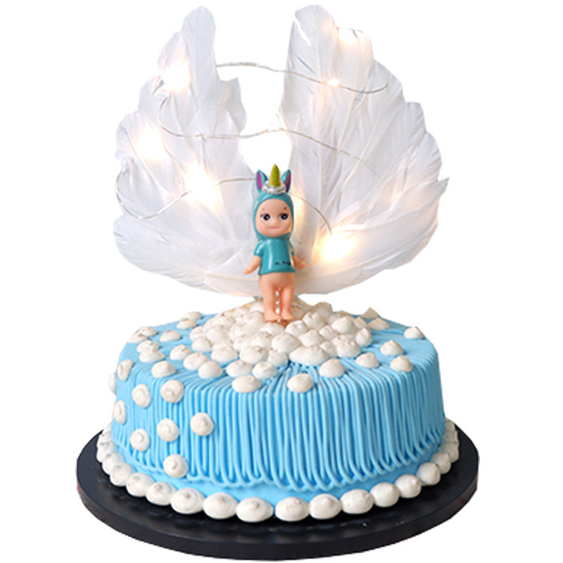 天使大翅膀爱心铁丝羽毛圈蛋糕装饰插件生日派对配件插牌摆件用品-图3