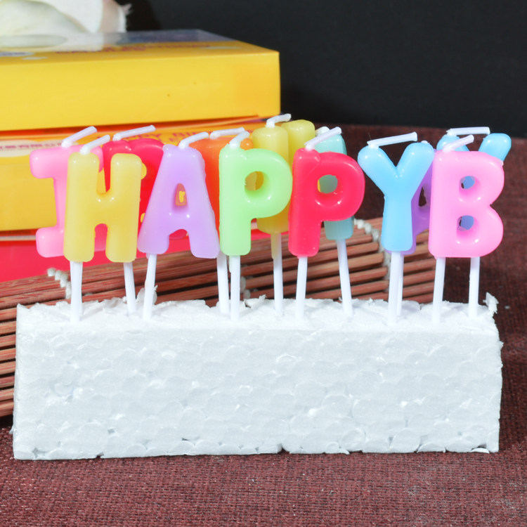 Happy Birthday 金色字母生日蜡烛彩色儿童派对英文卡通生日快乐 禾斯语烘焙装饰批发 淘优券