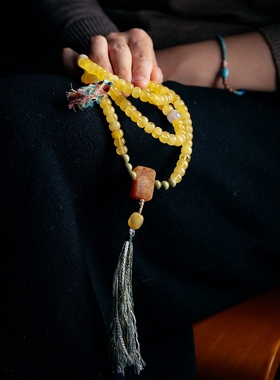 很自由的念珠 / 设计感念珠天然俄料蜜蜡手链女佛珠手串项链108颗