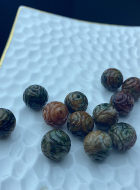 天然翡翠珠子回纹珠烧红飘花圆珠半成品DIY手串手链项链饰品配饰