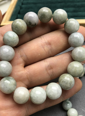 天然翡翠缅甸翡翠手串糯冰黑色灰色乌鸡手串A货圆珠手链013