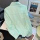 Early autumn new mint green striped POLO collar long-sleeved shirt for women Hong Kong chic loose sunscreen slimming trendy top