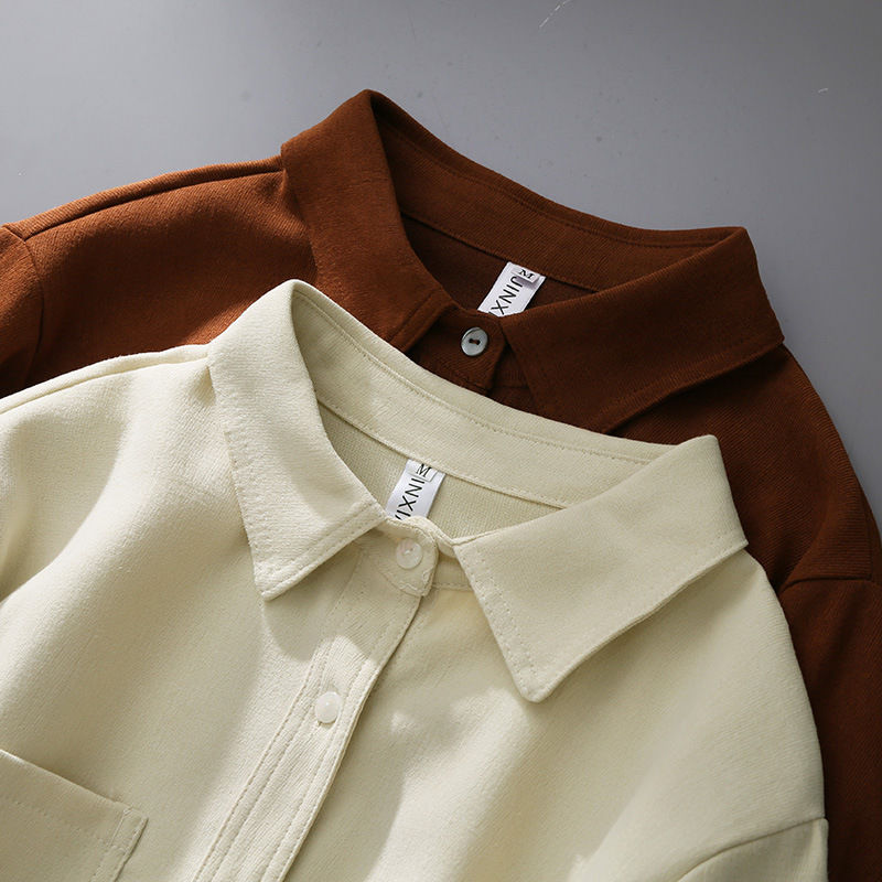 秋冬新款高级感磨毛叠穿长袖翻领衬衫女2024女装直筒单口袋上衣 - 图1
