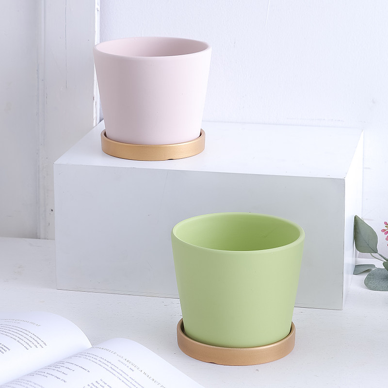 陶瓷多彩简约北欧风ins带托盘圆形素烧花盆鲜花多肉绿萝绿植盆栽,淘宝优惠券,粉丝福利购,淘宝优惠卷