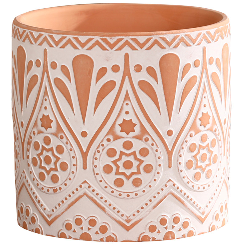 红陶土直筒几何图案机雕花盆 北欧ins风素烧透气大号绿植多肉盆栽,淘宝优惠券,粉丝福利购,淘宝优惠卷