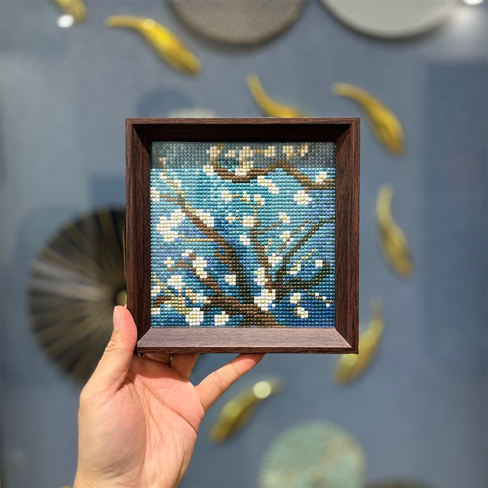 带框钻石画2026新款梵高星空向日葵新手DIY钻石贴满钻十字绣摆台