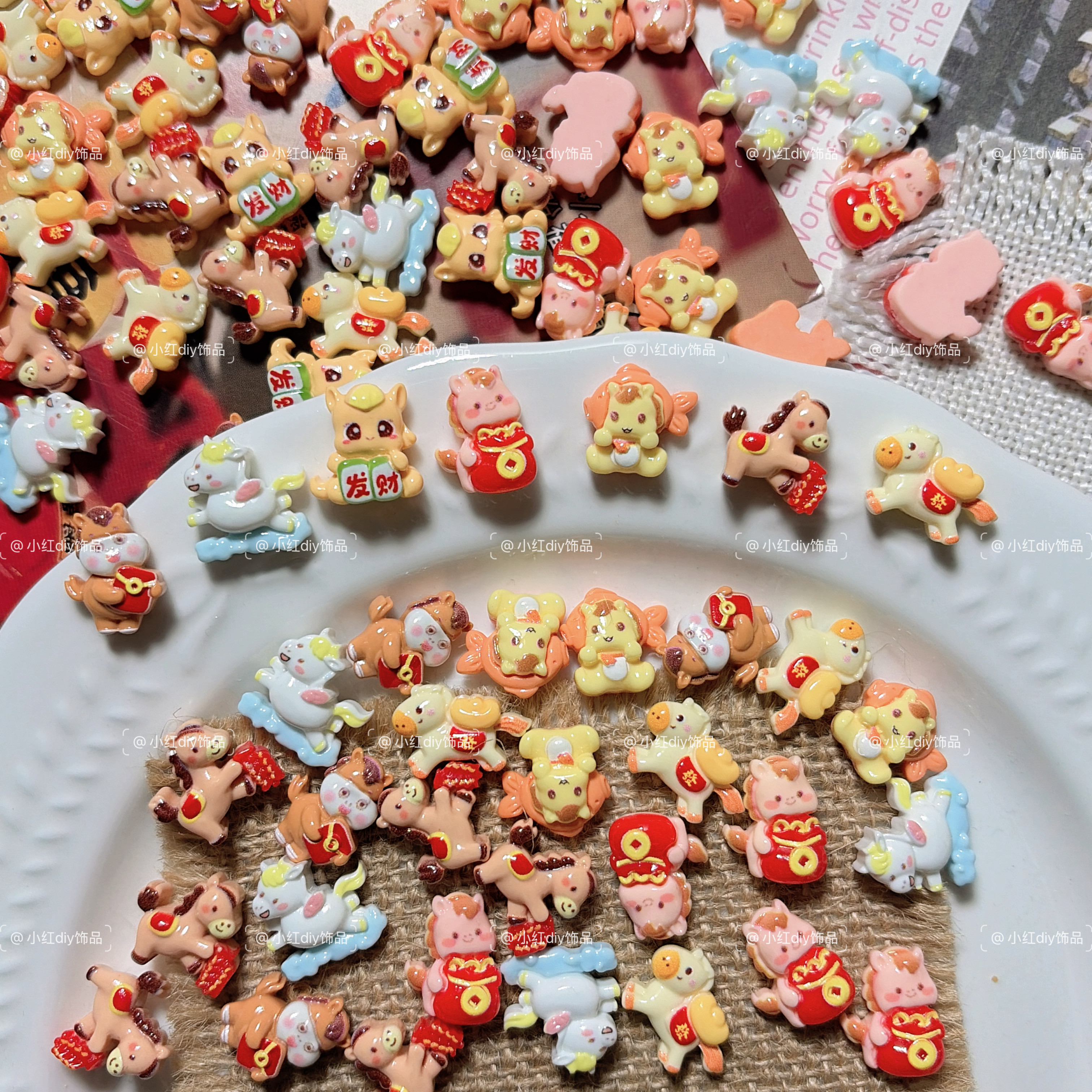 迷你卡通可爱小马新年款diy奶油胶树脂配件装饰发夹材料鞋花扣,淘宝优惠券,粉丝福利购,淘宝优惠卷
