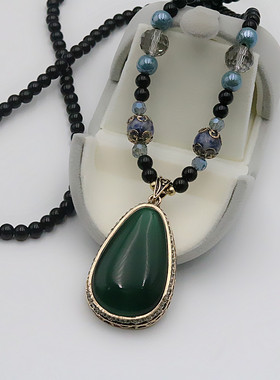 绿猫眼石圆珠链子女吊坠