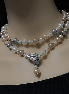 母贝珍珠圆珍珠链子女法式流苏