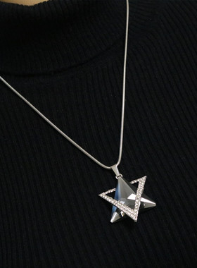 短项链简约精致高级感六芒星毛衣链秋冬项链日韩水晶吊坠衣服挂件