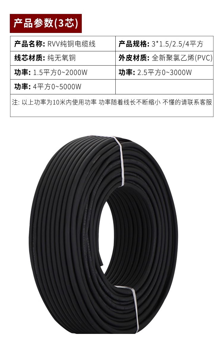 户外防冻纯铜牛筋线三芯电源电缆线3芯电线1.5 2.5 4平方护套软线-图2