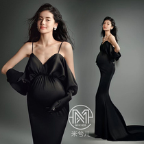 2345 new pregnant women Photography Photography Write True Clothing Niche Personality Superior Black Soft Satin Dress Rental