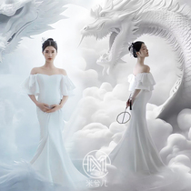 2359 Dragon Year New Pregnant Woman Photo Costumes Photo Costumes Big Belly Art Writing True Fairy Qi Meritocracy Satin Gown Rental